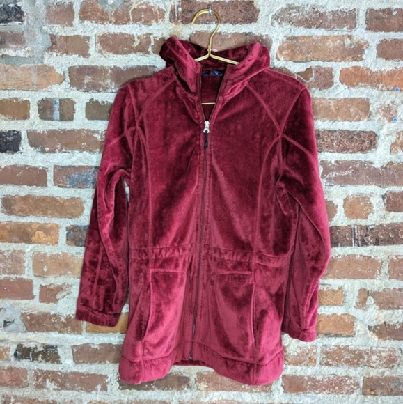 Lands' End Small Red Cozy Hooded Full Zip Sweater w/ Cinch Waist - Picture 1 of 10